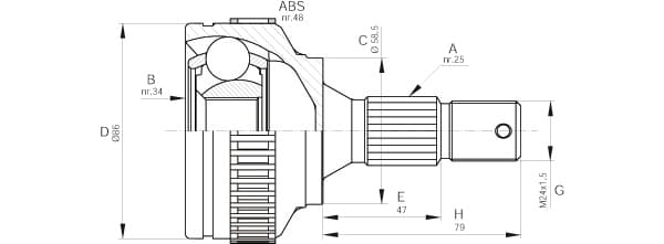 OPEN PARTS Gelenksatz Antriebswelle CVJ5593.10 Vorderachse, Radseite 25/34 Zaehne ABS 48