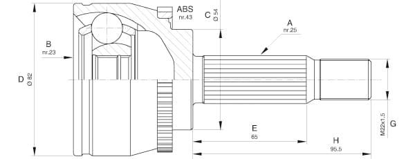 OPEN PARTS Gelenksatz Antriebswelle CVJ5601.10 Vorderachse, Radseite 25/23 Zaehne ABS 43