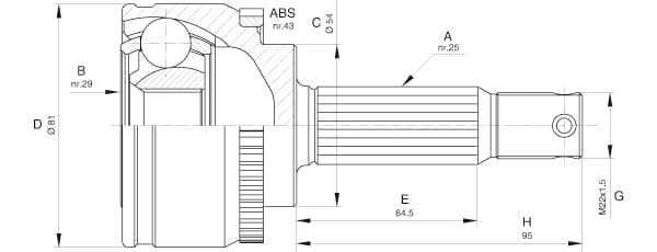 OPEN PARTS Gelenksatz Antriebswelle CVJ5607.10 Vorderachse, Radseite 25/29 Zaehne ABS 43