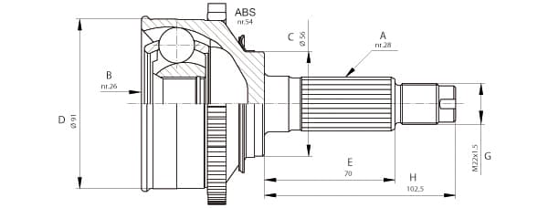 OPEN PARTS Gelenksatz Antriebswelle CVJ5686.10 Vorderachse, Radseite 28/26 Zaehne ABS 54