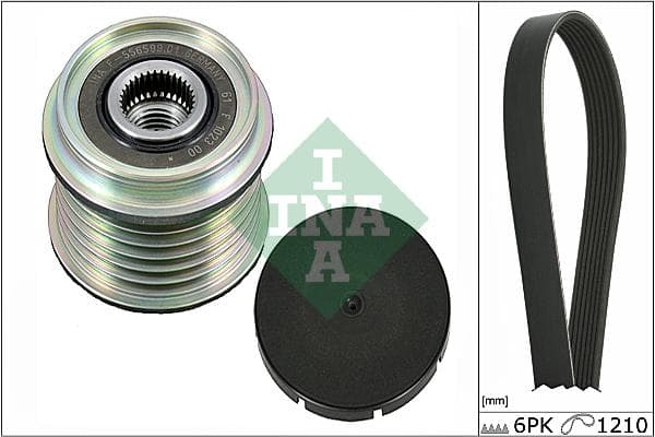 INA 529002110 kit courroie Poly-V 6 nervures longueur 1.210 mm avec poulie à roue libre