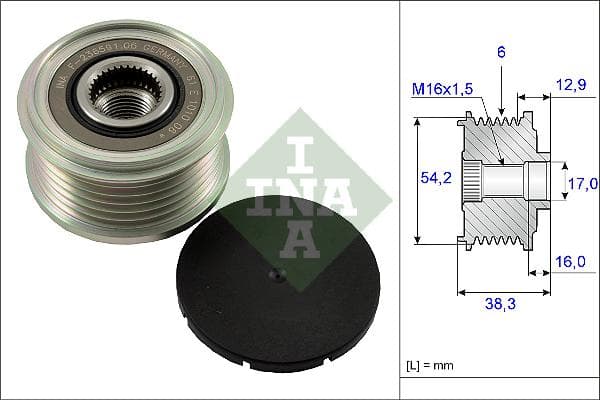 INA 535006210 roue libre alternateur nombre de rainures 6 largeur 38,3 mm