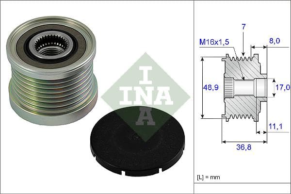 INA 535008110 roue libre alternateur nombre de rainures 7 largeur 36,8 mm