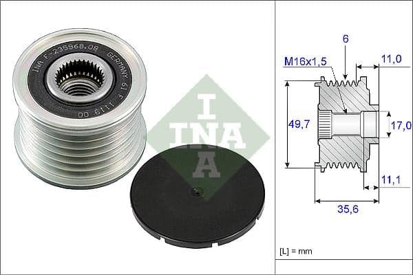 INA 535008610 roue libre alternateur nombre de rainures 6 largeur 35,6 mm