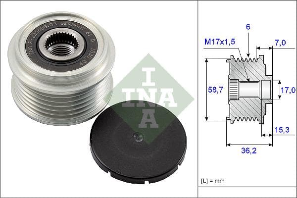 INA 535009810 roue libre alternateur nombre de rainures 6 largeur 36,2 mm