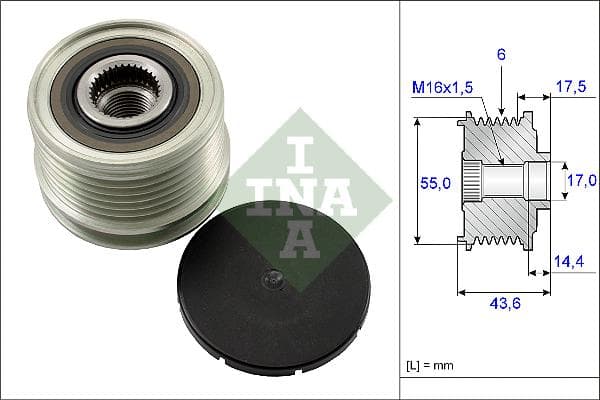 INA 535010510 roue libre alternateur nombre de rainures 6 largeur 43,6 mm