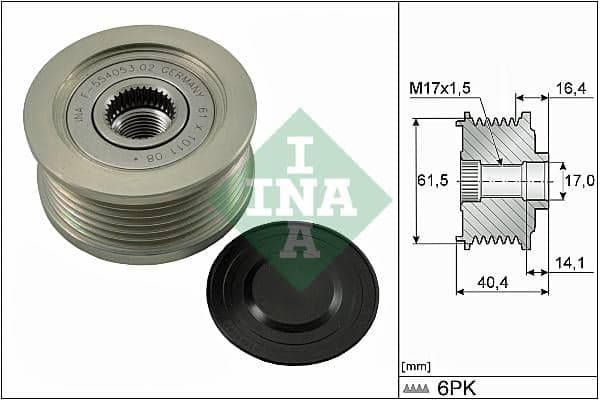 INA 535011510 roue libre alternateur nombre de rainures 6 largeur 40,4 mm