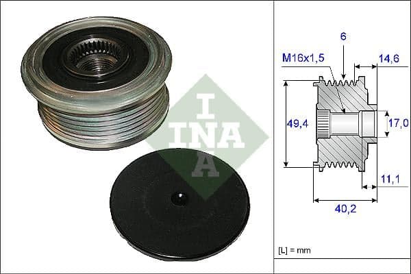 INA 535012410 roue libre alternateur nombre de rainures 6 largeur 40,2 mm