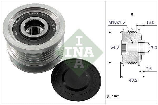 INA 535014310 roue libre alternateur nombre de rainures 5 largeur 40,2 mm