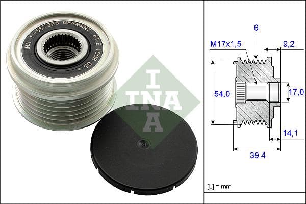 INA 535015110 roue libre alternateur nombre de rainures 6 largeur 39,4 mm