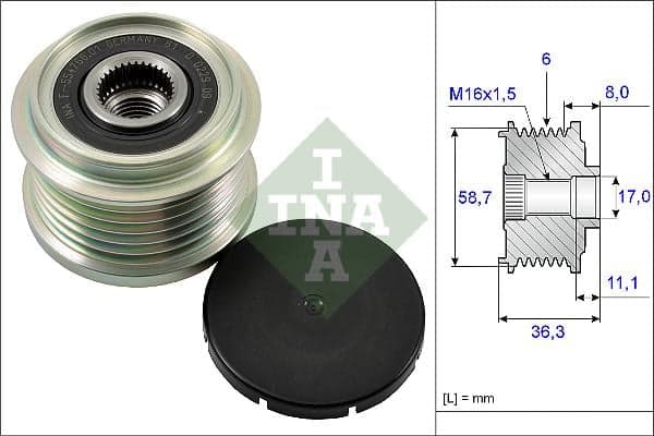 INA 535016010 roue libre alternateur nombre de rainures 6 largeur 36,3 mm