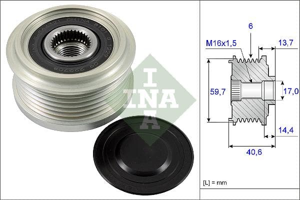 INA 535022810 roue libre alternateur nombre de rainures 6 largeur 40,6 mm